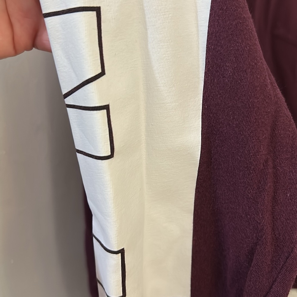 PINK Victoria's Secret Maroon Long-Sleeve Pocket Tee with White Sleeve Panels - Picture 7 of 9
